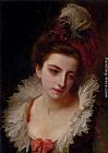 Gustave Jean Jacquet Canvas Paintings - Portrait Of A Lady With A Feathered Hat